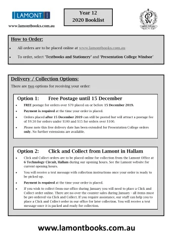 www.lamontbooks.com.au ADDITIONAL ORDERING INFORMATION: PLACING AN ORDER:   (NEW) next to an