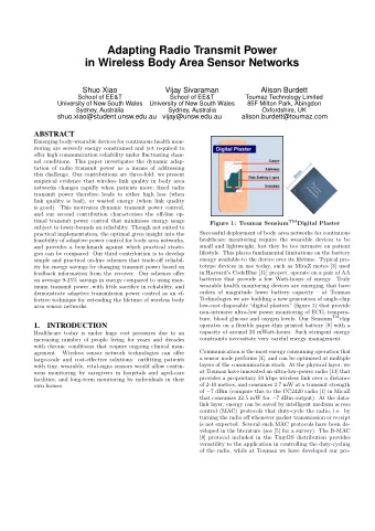 Adapting Radio Transmit Power  in Wireless Body Area Sensor Networks  Shuo Xiao  Vijay Sivaraman