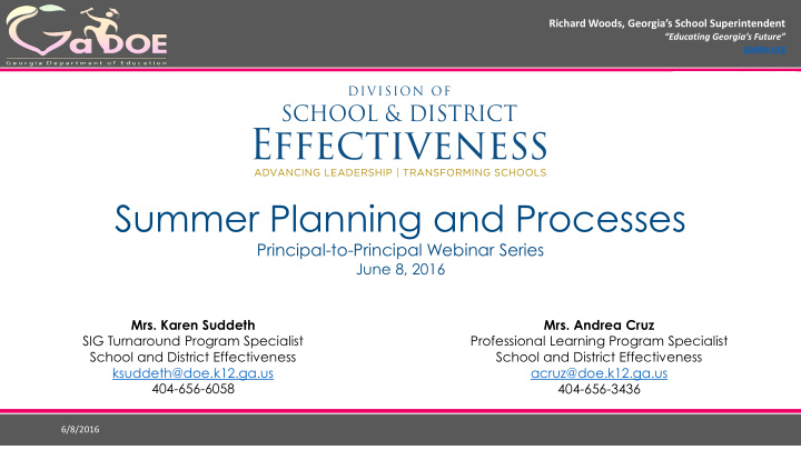 summer planning and processes