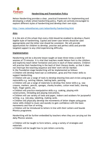 Handwriting and Presentation Policy  Nelson Handwriting provides a clear, practical framework for