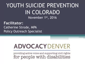 YOUTH SUICIDE PREVENTION  IN COLORADO November 1 st , 2016 Facilitator:  Catherine Strode, MPA