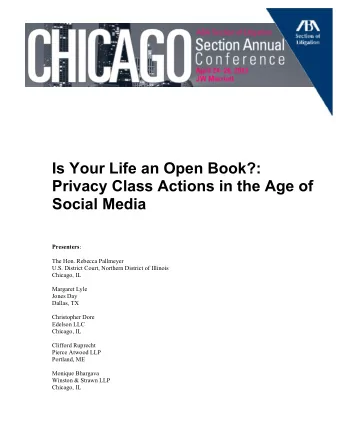 Is Your Life an Open Book?:  Privacy Class Actions in the Age of Social Media Presenters :  The