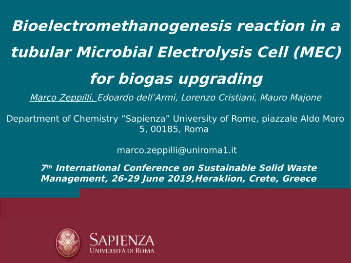 bioelectromethanogenesis reaction in a tubular microbial