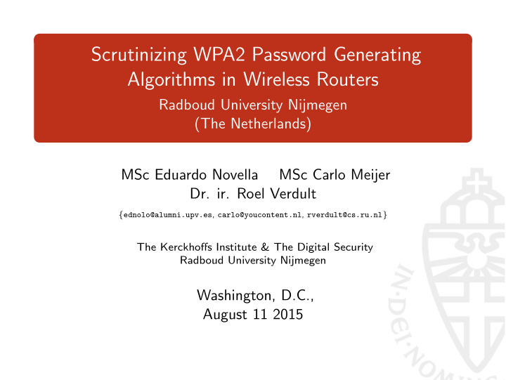 scrutinizing wpa2 password generating algorithms in
