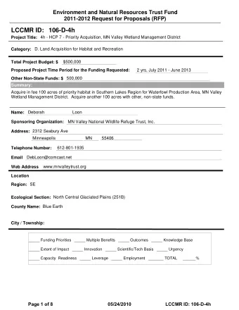 LCCMR ID: 106-D-4h  Project Title:  4h - HCP 7 - Priority Acquisition, MN Valley Wetland Management