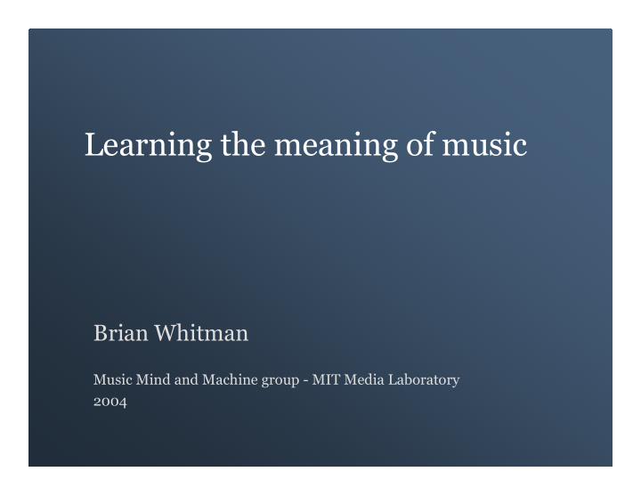 learning the meaning of music