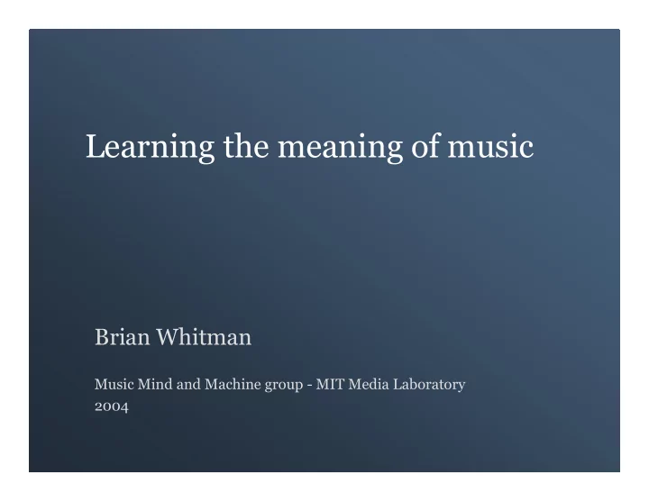 learning the meaning of music