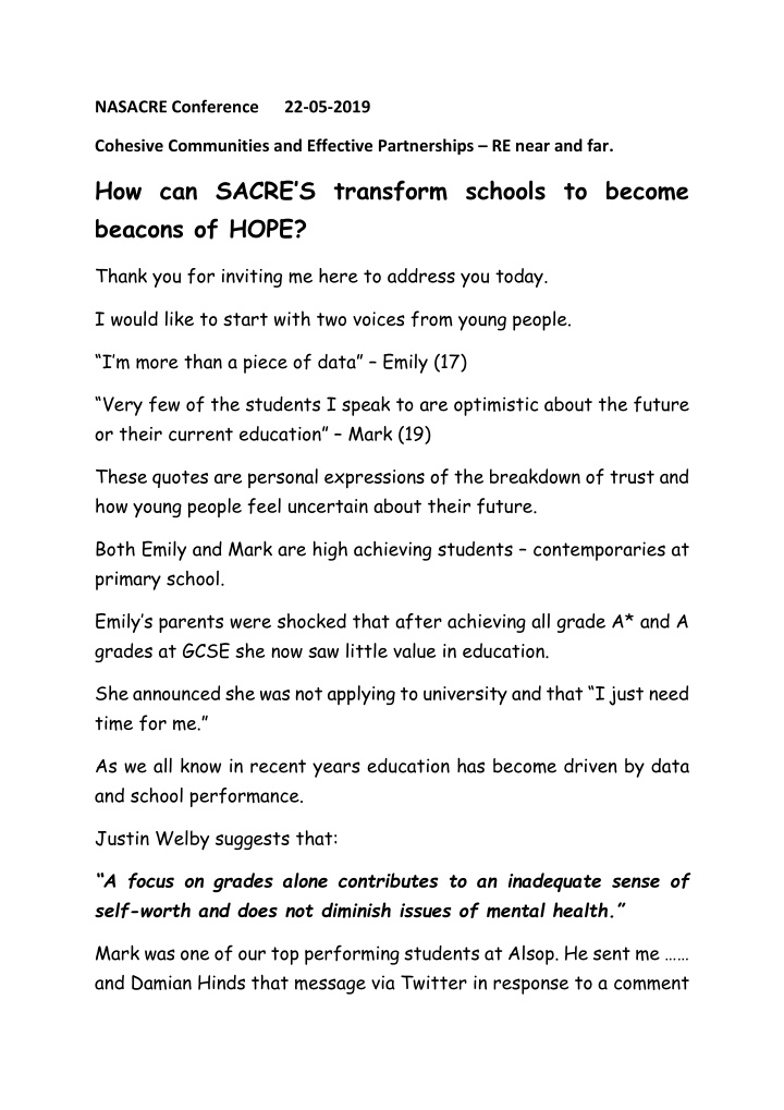 how can sacre s transform schools to become beacons of