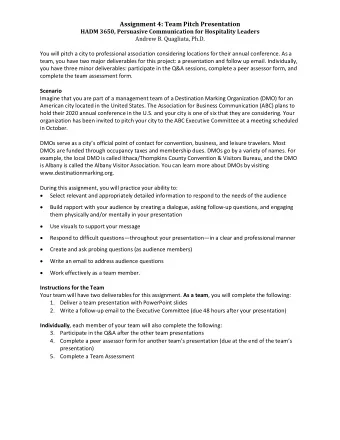 Assignment 4: Team Pitch Presentation  HADM 3650, Persuasive Communication for Hospitality Leaders