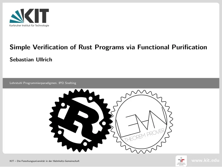 simple verification of rust programs via functional