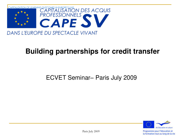 building partnerships for credit transfer