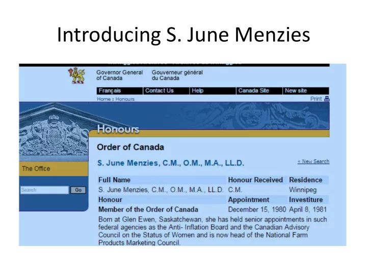 introducing s june menzies university of saskatchewan the