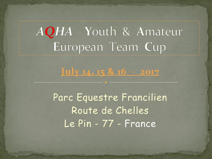 aqha y outh a mateur e uropean team c up