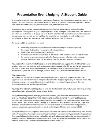 Presentation Event Judging: A Student Guide  A successful product is more than just a great design.