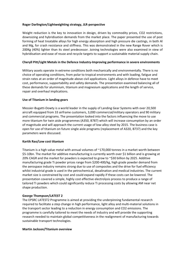 roger darlington lightweighting strategy jlr perspective