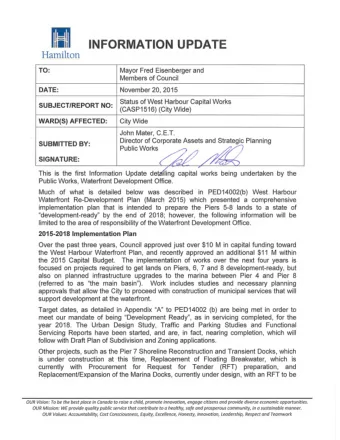 INFORMATION UPDATE  Hamilton  TO:                   Mayor Fred Eisenberger and  Members of Council