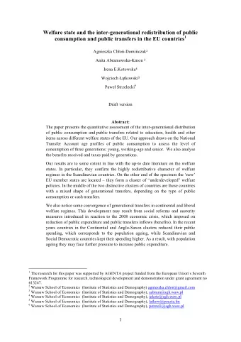 Welfare state and the inter-generational redistribution of public consumption and public transfers