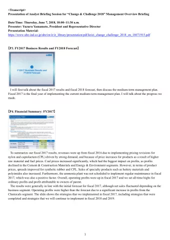&lt;Transcript&gt;  Presentation of Analyst Briefing Session for Change &amp; Challenge 2018