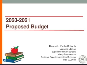 2020-2021  Proposed Budget  Hicksville Public Schools  Marianne Litzman  Superintendent of Schools