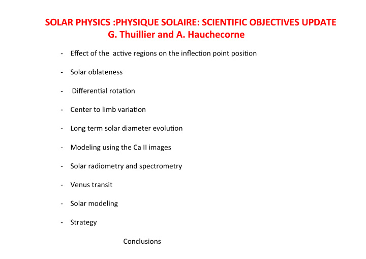 solar physics physique solaire scientific objectives