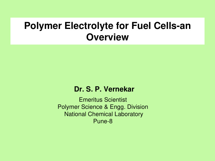 polymer electrolyte for fuel cells an overview
