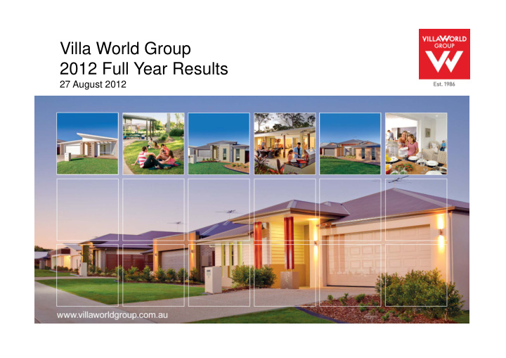 villa world group 2012 full year results