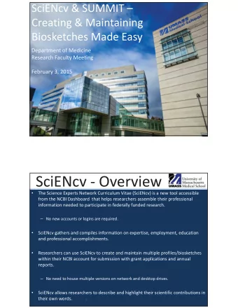SciENcv  Overview   The  Science  Experts  Network  Curriculum  Vitae