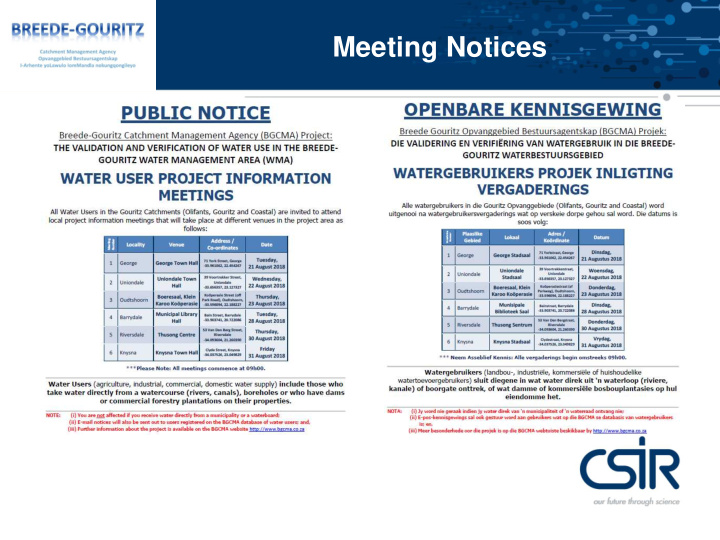 meeting notices programme purpose and objectives
