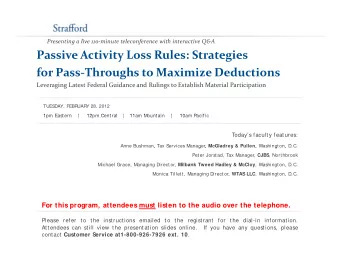 Passive Activity Loss Rules: Strategies for Pass  Throughs to Maximize Deductions Leveraging