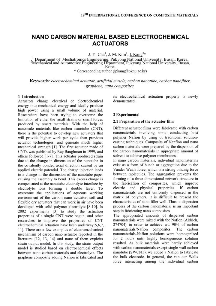 nano carbon material based electrochemical actuators
