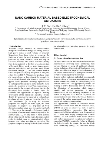 NANO CARBON MATERIAL BASED ELECTROCHEMICAL  ACTUATORS J. Y. Cha 1 , J. M. Kim 1 , I. Kang 2 * 1