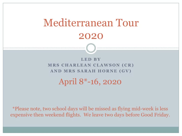 mediterranean tour 2020