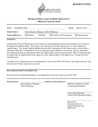 REPORT/ACTION B OARD OF E DUCATION OF H OWARD C OUNTY M EETING A GENDA I TEM  Feasibility Study
