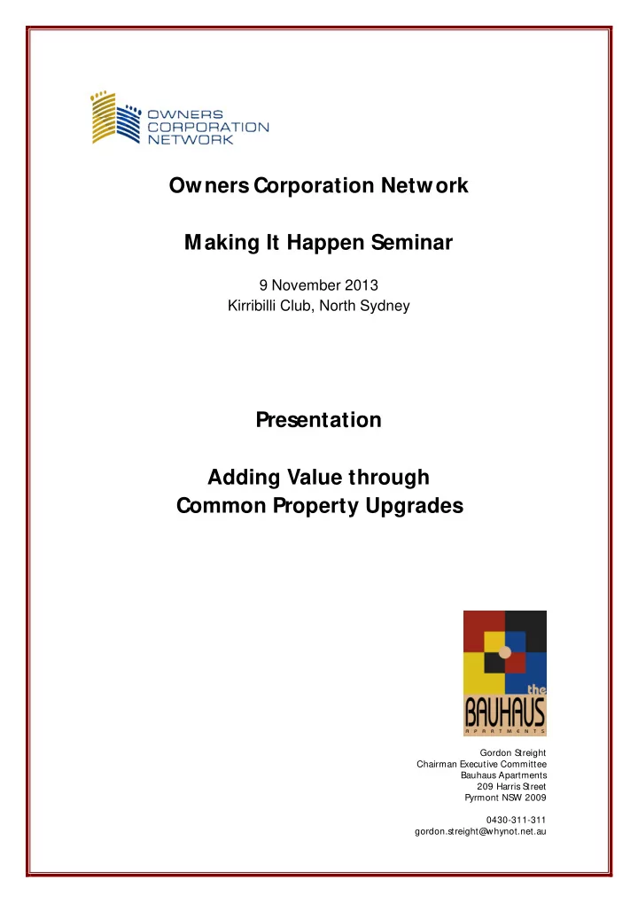 owners corporation network making it happen seminar