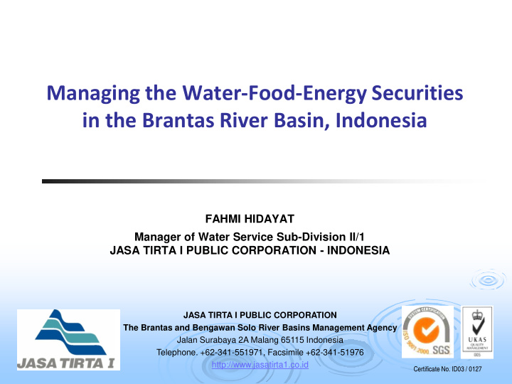 managing the water food energy securities in the brantas