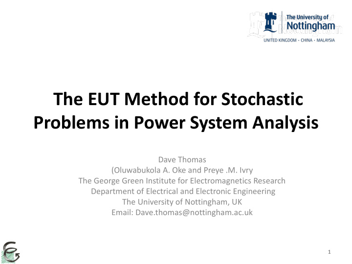 the eut method for stochastic