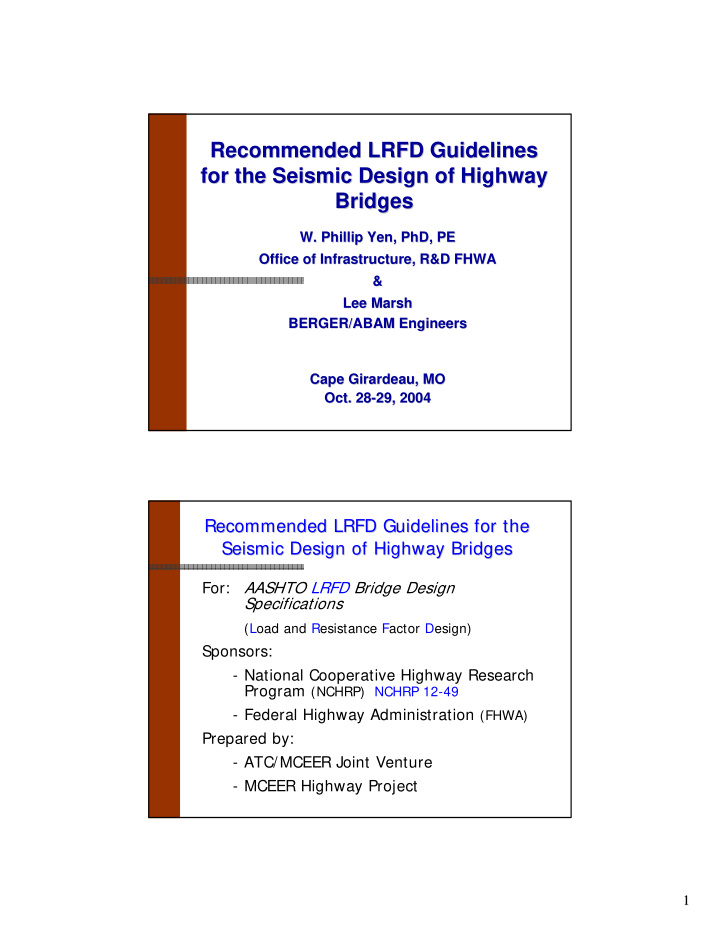 recommended lrfd guidelines recommended lrfd guidelines