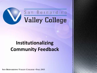 Institutionalizing Community Feedback S AN B ERNARDINO V ALLEY C OLLEGE  F ALL 2015 Your Future
