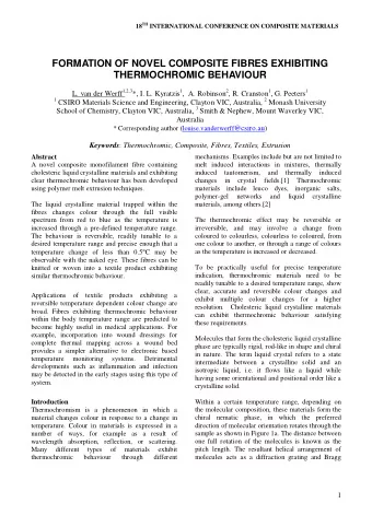 FORMATION OF NOVEL COMPOSITE FIBRES EXHIBITING  THERMOCHROMIC BEHAVIOUR L. van der Werff 1,2,3 *,