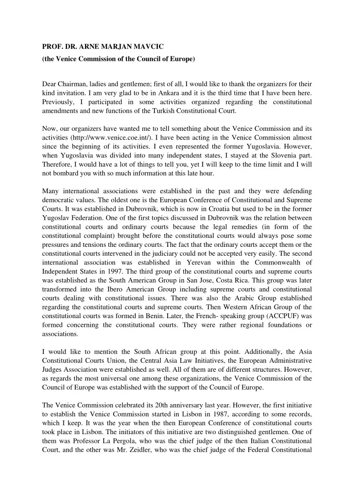 prof dr arne marjan mavcic the venice commission of the