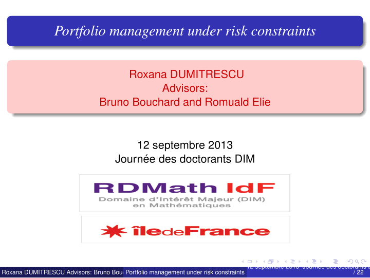 portfolio management under risk constraints