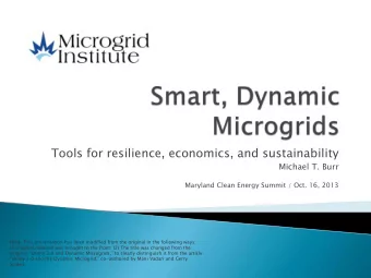 Tools for resilience, economics, and sustainability  Michael T. Burr  Maryland Clean Energy Summit