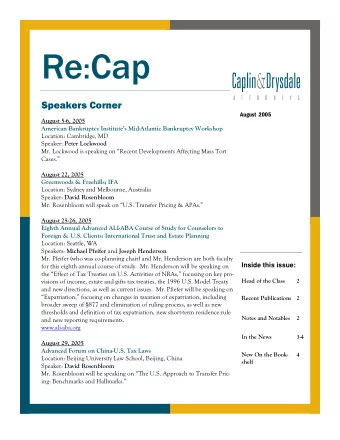 Re : Cap  Speakers Corner  August  2005  August 5-6, 2005  American Bankruptcy Institutes