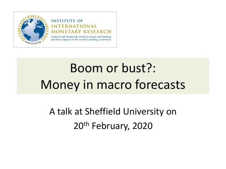 money in macro forecasts