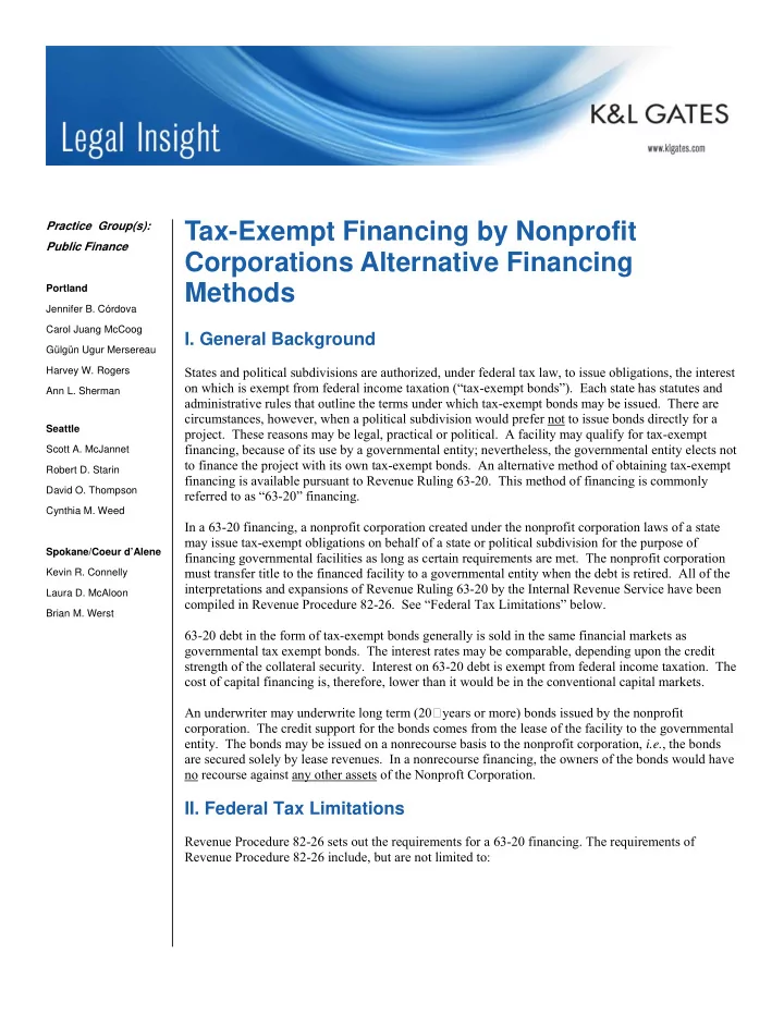 tax exempt financing by nonprofit