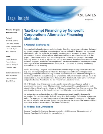 Tax-Exempt Financing by Nonprofit  Practice  Group(s):  Public Finance  Corporations Alternative
