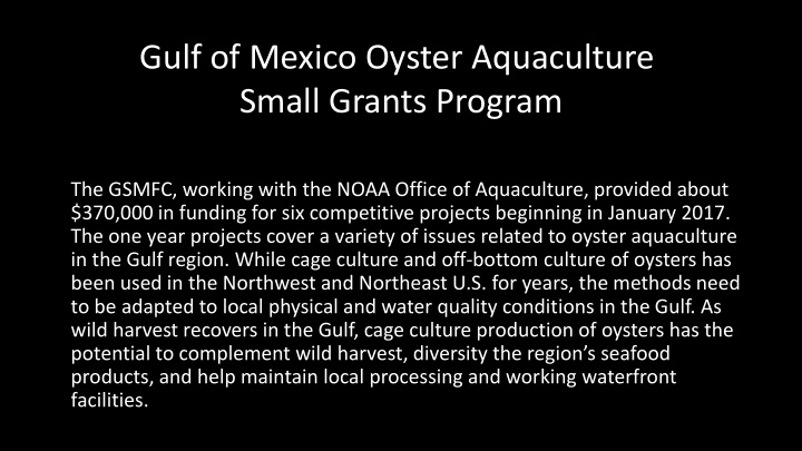 gulf of mexico oyster aquaculture small grants program