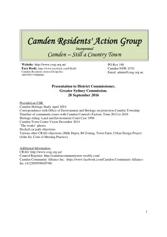 Camden Residents' Action Group  Camden Residents' Action Group  Incorpo  Incorporated  ated  Camden