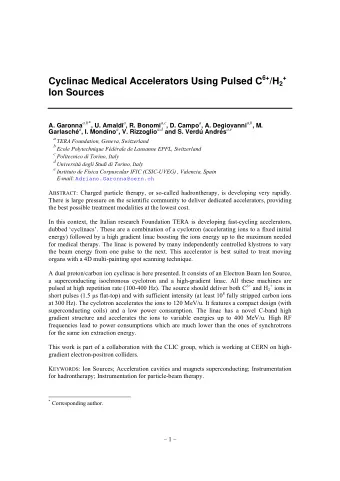 +  Ion Sources A. Garonna a,b * , U. Amaldi a , R. Bonomi a,c , D. Campo a , A. Degiovanni a,b , M.