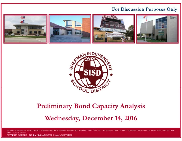 p preliminary bond capacity analysis li i b d c it a l i